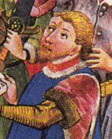 Альбрехт Саксен-Виттенбергский. Фрагмент миниатюры из люнебургской рукописи Саксонского зерцала, 1442 год