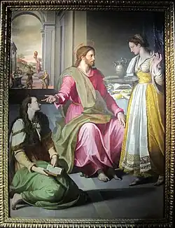 A. Аллори. Христос в доме Марфы и Марии. 1578. Фреска. Капелла Святой Марии Магдалины