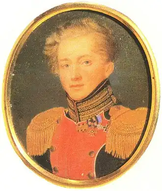 портрет А.Ф. фон дер Брюггена в мундире полковника лейб-гвардии Измайловского полка работы Петра Росси, начало 1820-х гг.