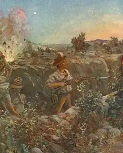 Эпизод ПМВ. Второй лейтенант Тросселл, захвативший турецкую траншею, отражает контратаку турок.