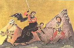 Мученичество святого Анастасия. Миниатюра Минология Василия II. 985. Ватиканская библиотека