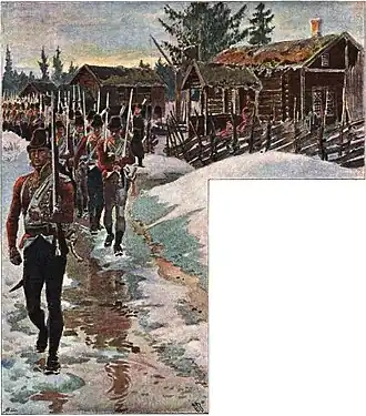 Андреас Блох[норв.]. Норвежские солдаты, марширующие к шведской границе (1914)