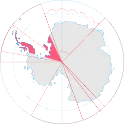 Antarctic portion between meridians 25º West and 74º West