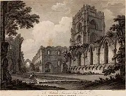 Аббатство Фонтейн в Йорке. Офорт из альбома «Древности Великобритании». По рисунку Дж. Фарингтона. 1782