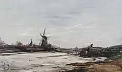 Ветряная мельница над рекой