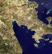 Залив Арголикос из космоса