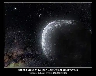 1998 WW31 (главный объект) и S/2000 (1998 WW31) 1 (рядом с ним) в представлении художника
