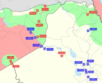 Атаки (красным) и контратаки войск США (синим)