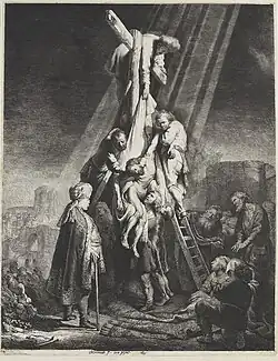 Рембрандт. Снятие с креста. 1633. Офорт, резец. Рейксмюсеум, Амстердам