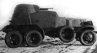 Бронеавтомобиль БА-9 на испытаниях. Вид сбоку. 1936 год.