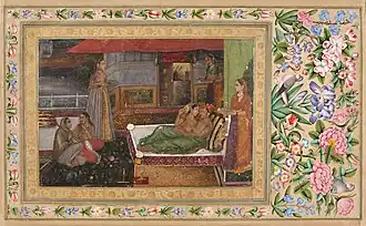 Бальчанд. Принц Дара Шукох и его дама на ночной террасе. 1640-1650гг, Музей Ага Хана, Женева.