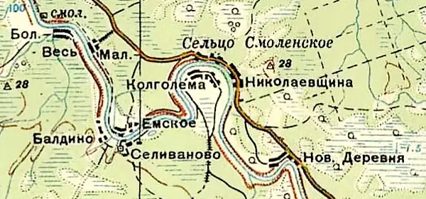 Деревня Колголемо на карте 1940 года