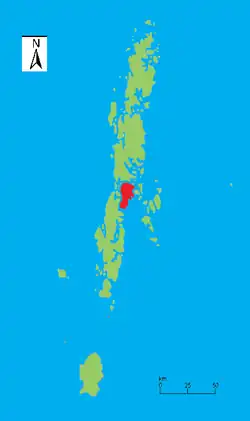 Общая карта Андаманских островов, с указанием Баратанга (красный).