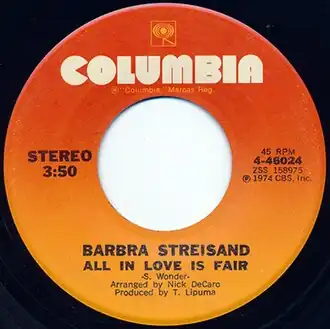 Обложка сингла Барбры Стрейзанд «All in Love Is Fair» (1974)