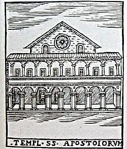 Вид церкви Санти-Апостоли. Гравюра на дереве Джироламо Франчино. 1588
