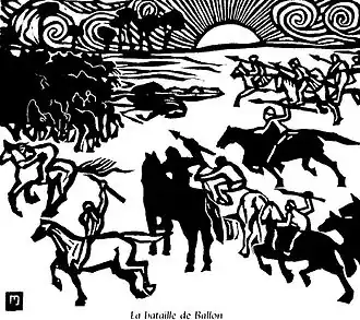Битва при Баллоне. Иллюстрация из книги «L’Histoire de Notre Bretagne» (1922 год)