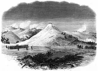 Битва при Вулф-Маунтин (иллюстрация из газеты Фрэнка Лесли от 5 мая 1877 г.)