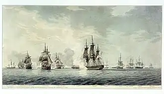 Zealous (на переднем плане) ведет бой с Guerrier