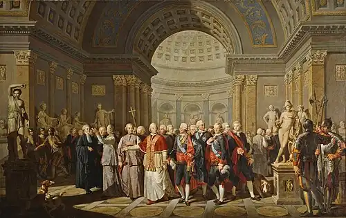 Папа Римский Пий VI показывает королю Швеции Густаву III античные древности в Ватикане. Национальный музей Швеции