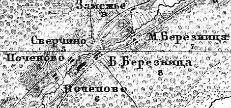 Деревня Большие Березницы на карте 1915 года