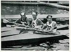 Берлин 1936, 10км Разборный каяк, слева направо: Грегор Храдецки, Австрия (золото), Анри Эберхардт, Франция (серебро) и Ксавьер Хорманн, Германия (бронза).