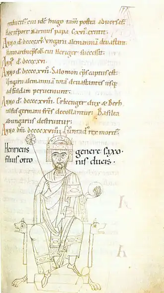 Генрих I. Иллюстрация из анонимной хроники, сделанной для императора Генриха V (1112/1114 год)