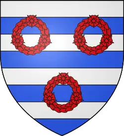 Семейный герб Грейстоков, которым в том числе владел и Уильям Грейсток.В щите из восьми серебряных и лазоревых поясов три червлёных венка с тремя червлёными розами
