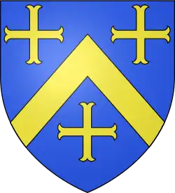 D'azur au chevron d’or accompagné de trois croisettes ancrées du même