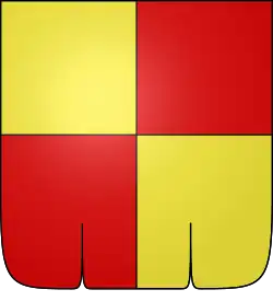 Écartelé d'or et de gueules, l'écu en bannière