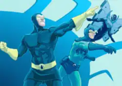 Дэн Гаррет, Тед Корд и Хайме Рейес. Задник обложки Blue Beetle Companion, рисунок Тома Фейстера.