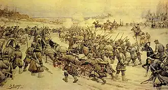 Эрнест Эрнестович Лисснер. Начало боя войска Ивана Болотникова с царскими войсками у деревни Нижние Котлы под Москвой