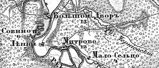 Деревня Большой Двор на карте 1913 года