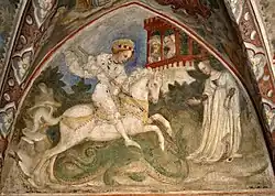 Бонифачо и Бенедетто Бембо. Св. Георгий. Фреска. Капелла в Рокка-ди-Монтичелли-д'Онджина