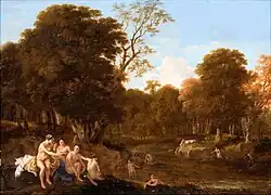 Лесной вид с купающимися нимфами. Частное собрание