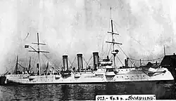 Бронепалубный крейсер «Боярин» под датским флагом во время ходовых испытаний, 1902 год