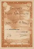Лицензия пилота аэростата, выданная Тиссандье в 1904 году