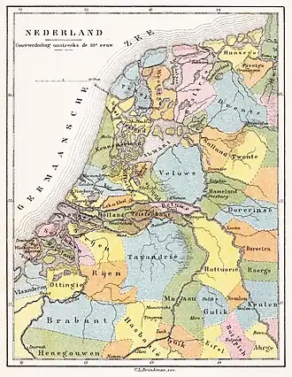 Карта Нижних Земель X века с озером Алмере, на карте обозначенном как «Almari»