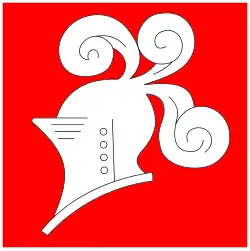 Эмблема дивизии. Историк Майкл Чаппелл писал, что «в качестве знака дивизии был выбран „рыцарский шлем с плюмажем“, который „безусловно, был нарисован на автомобилях и танках, но, вероятно, никогда не носился на униформе, поскольку дивизия покинула Великобританию … до введения боевых знаков отличия.“»