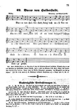 Один из вариантов песни и мелодия к ней из сборника Эрка (1843)