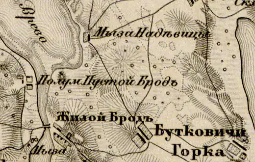 Деревня Брод на карте 1863 года