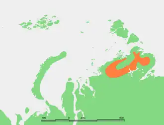 Примерное расположение гор Бырранга на полуострове Таймыр.