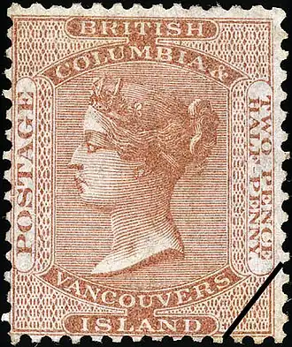 Марка для Британской Колумбии и Острова Ванкувера (1860): портрет королевы Виктории