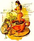 Карикатура на кофейни «кофе с ножками[исп.]»