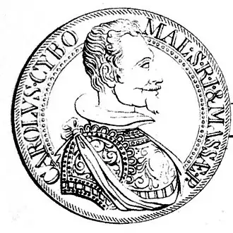 Гравюра с аверсом из книги «Память о семье Чибо и монеты Массы из Луниджана» (1808) Джорджо Виани[итал.]