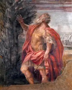 Братья Карраччи. Король Латин предсказывает прибытие Энея в Лациум. 1590. Деталь фрески «История основания Рима»