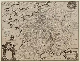 Карта постов, пересекающих Францию (1632). По рисункам Николя Сансона .