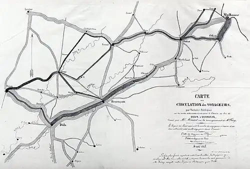 Пассажиропотоки между  Дижоном и Мюлузом, 1845