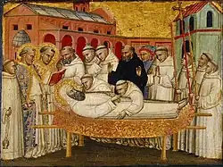 Успение св. Бернарда. Деталь пределлы Полиптиха из Аньяно. Дижон, Музей изящных искусств