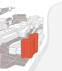 3D вид размещения замка Монсоро по сравнению с деревней и Луарой.