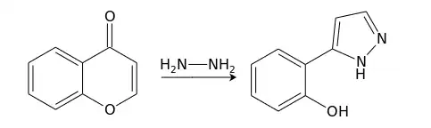 Схема реакции хромона с гидразином